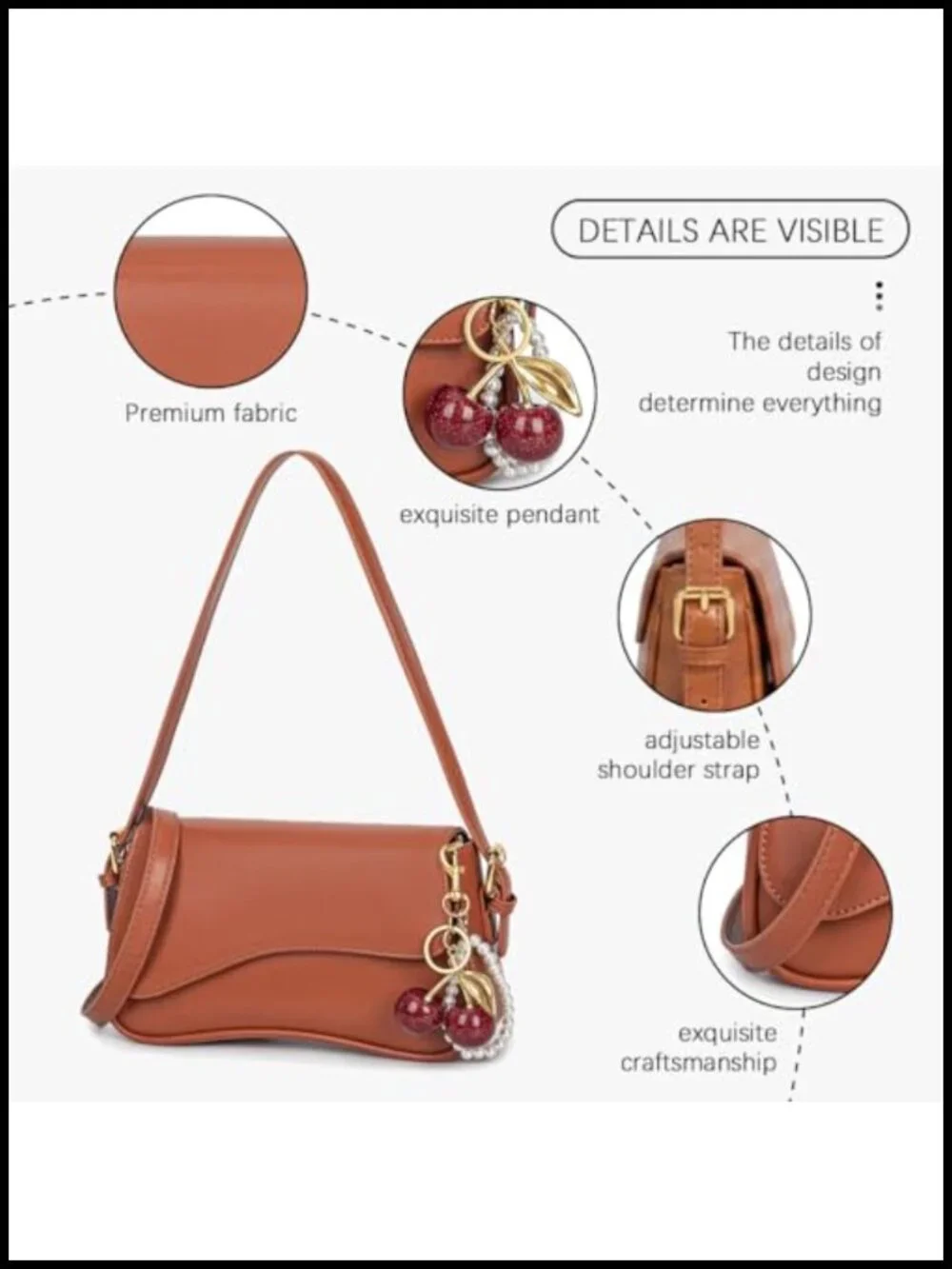 Women Hobo Crossbody Purse with Cherry Pendant Detachable Straps PU Leather